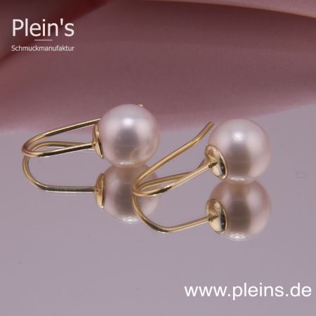 Weiße runde Perlen Ohrringe 585 Gold